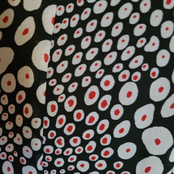 Vintage 80's Black Red and White Abstract Fluted Hem Midi Dress - Picture 7 of 7